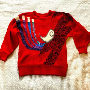 Vintage Wool Angora Geometric Sweater Red Artsy Grandmacore Unique Colourful